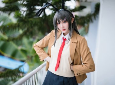 瓜希酱cos~樱岛麻衣 校服 cosplay写真图片欣赏